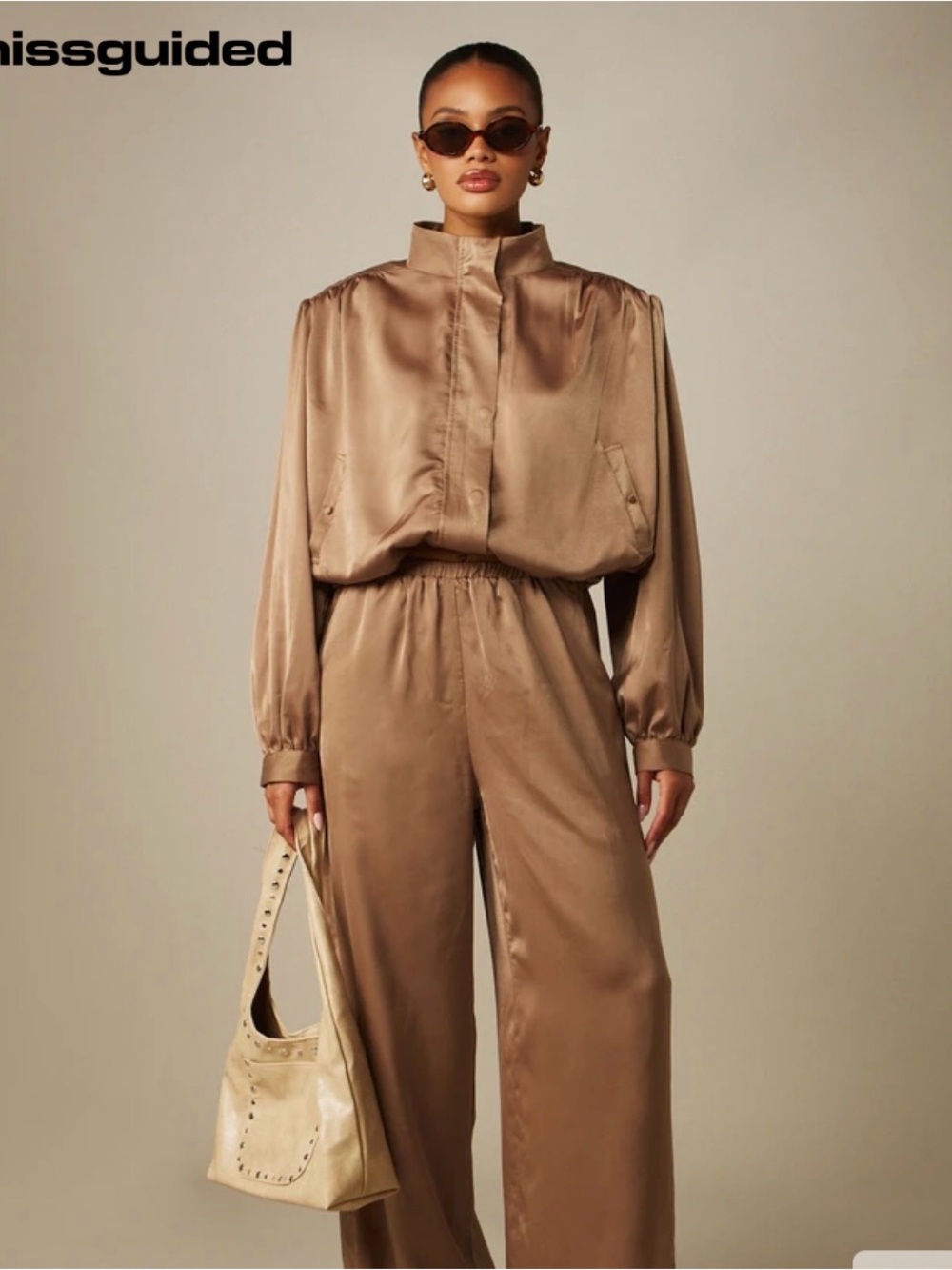Missguided Satin jacket in Taupe Brown